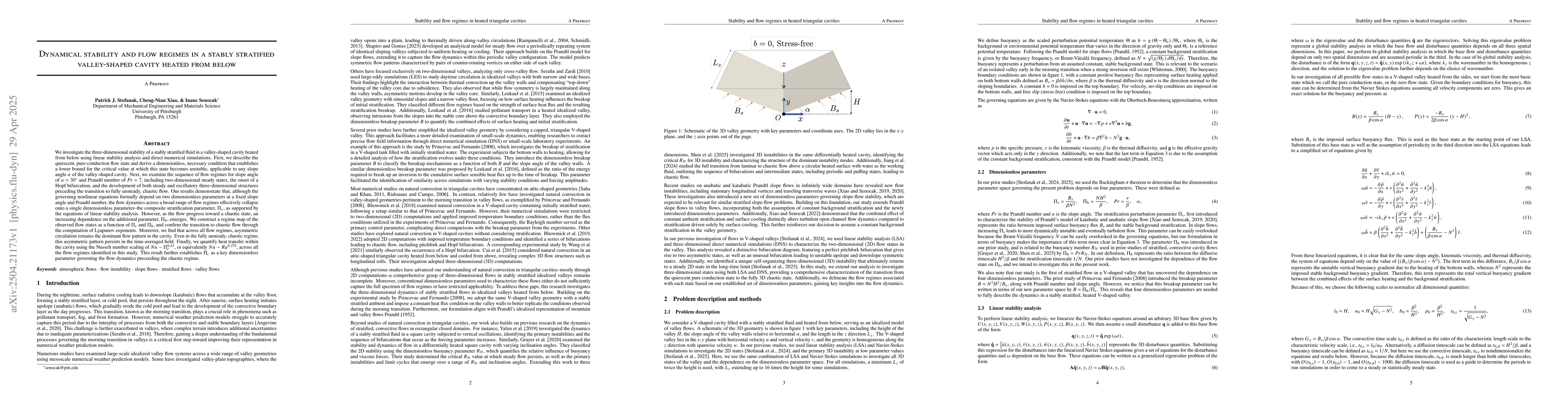 Thumbnail for Dynamical stability and flow regimes in a stably stratified
  valley-shaped cavity heated from below