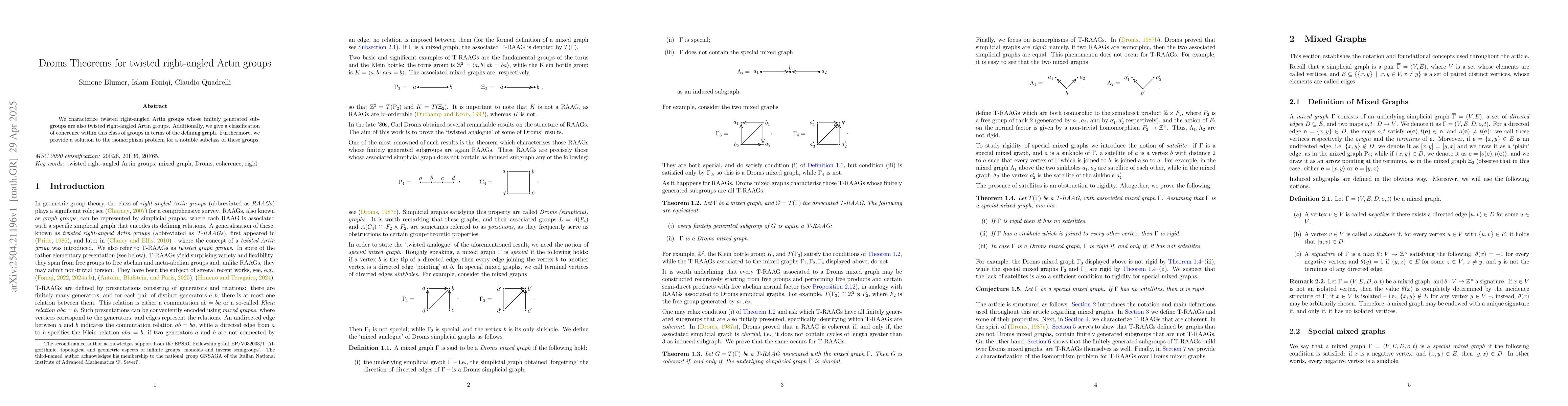 Thumbnail for Droms Theorems for twisted right-angled Artin groups