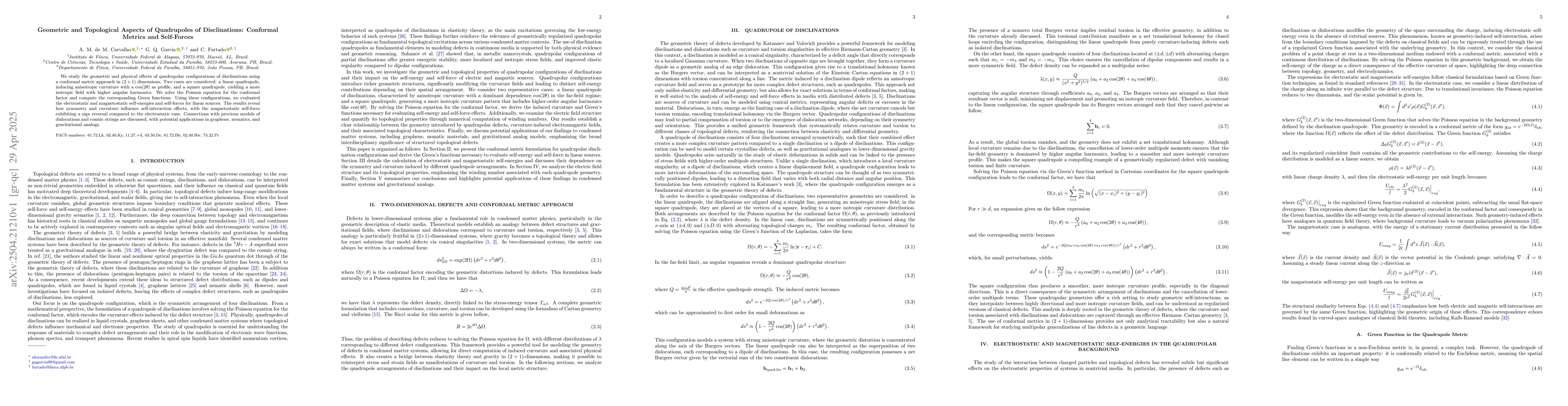 Thumbnail for Geometric and Topological Aspects of Quadrupoles of Disclinations:
  Conformal Metrics and Self-Forces