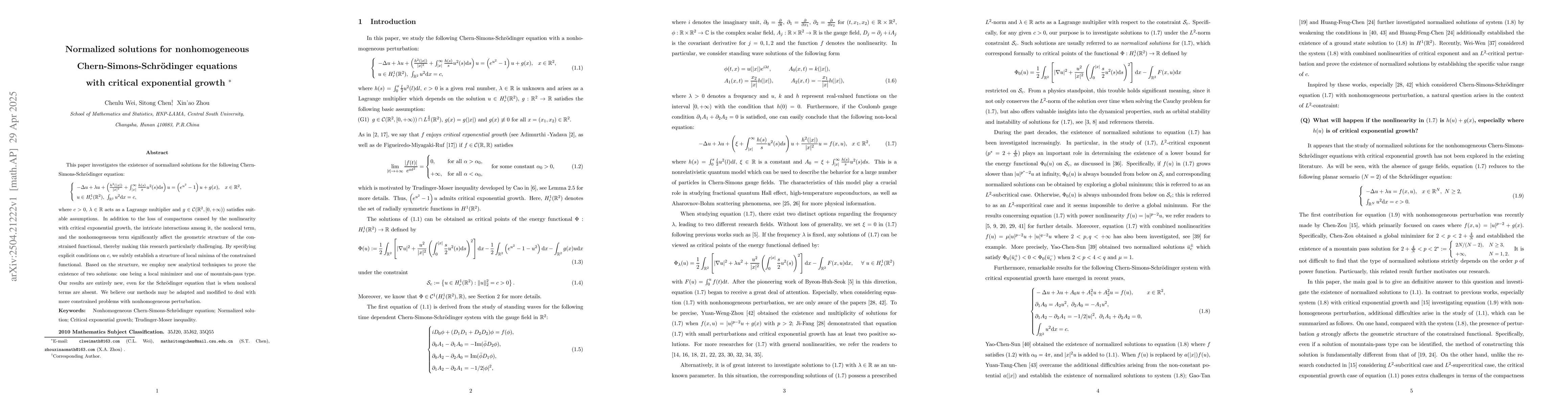 Thumbnail for Normalized solutions for nonhomogeneous Chern-Simons-Schrödinger
  equations with critical exponential growth
