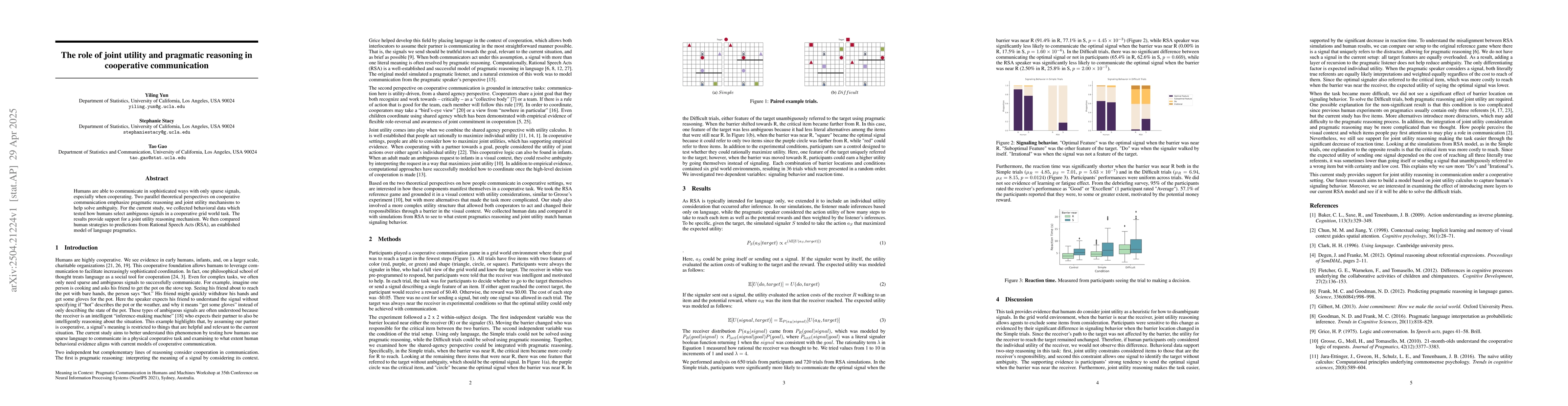 Thumbnail for The role of joint utility and pragmatic reasoning in cooperative
  communication