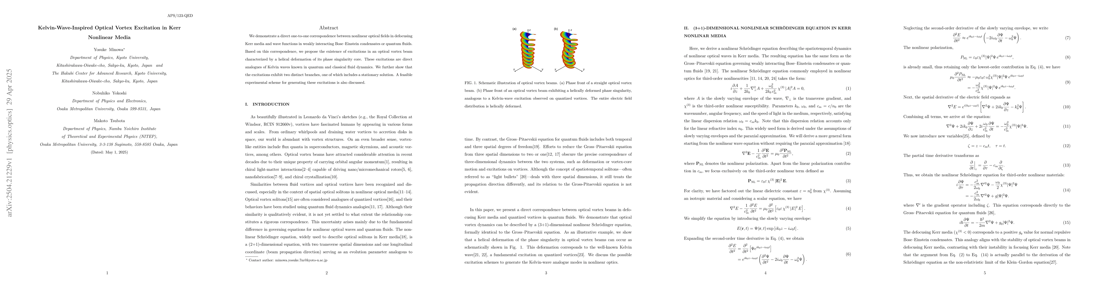 Thumbnail for Kelvin-Wave-Inspired Optical Vortex Excitation in Kerr Nonlinear Media