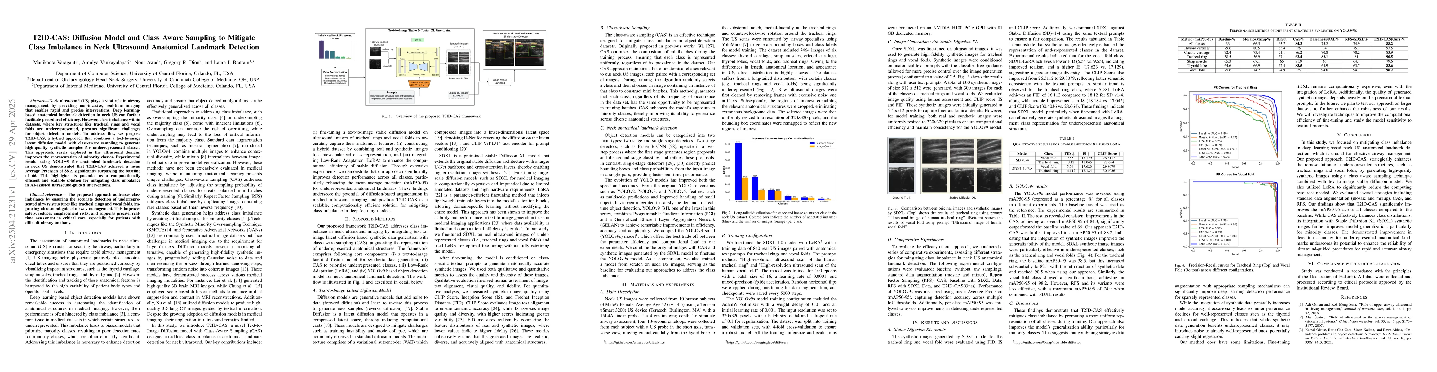 Thumbnail for T2ID-CAS: Diffusion Model and Class Aware Sampling to Mitigate Class
  Imbalance in Neck Ultrasound Anatomical Landmark Detection
