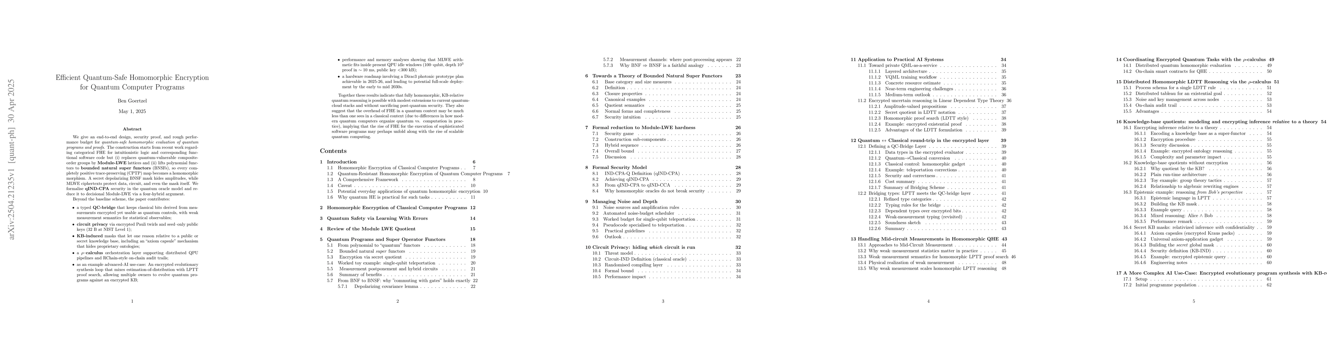 Thumbnail for Efficient Quantum-Safe Homomorphic Encryption for Quantum Computer
  Programs