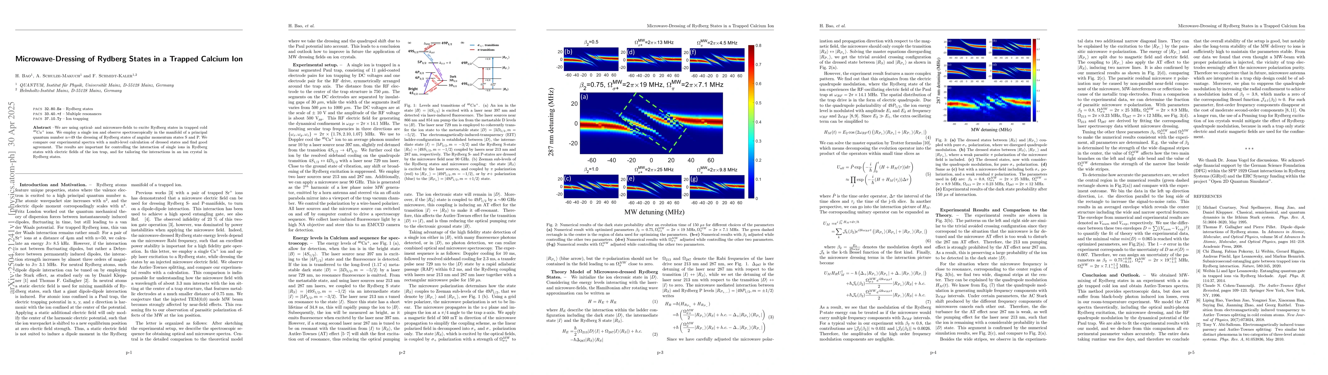 Thumbnail for Microwave-Dressing of Rydberg States in a Trapped Calcium Ion