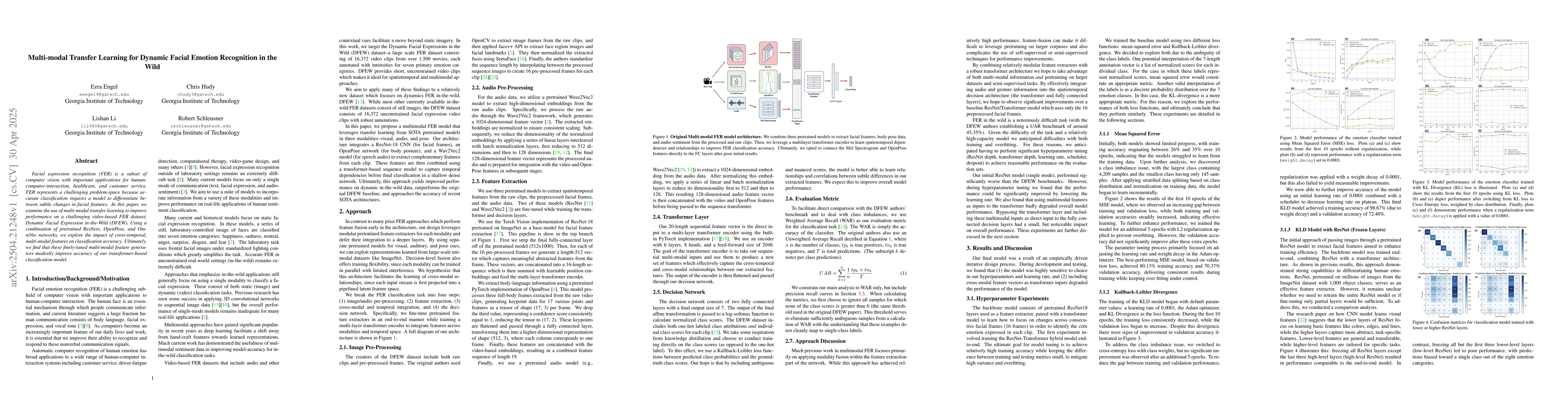 Thumbnail for Multi-modal Transfer Learning for Dynamic Facial Emotion Recognition in
  the Wild
