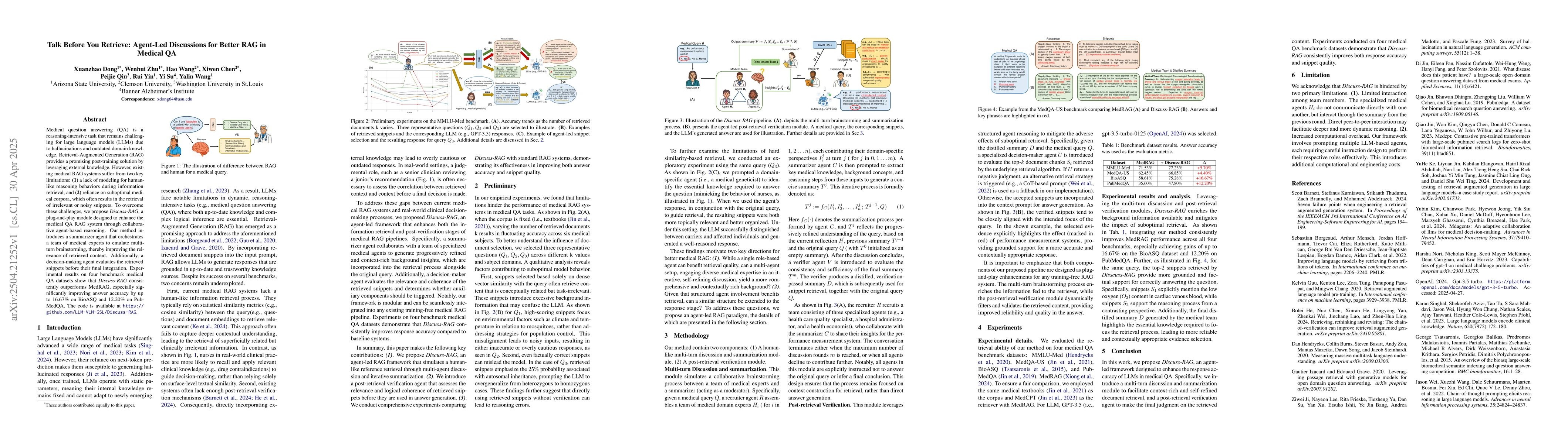 Thumbnail for Talk Before You Retrieve: Agent-Led Discussions for Better RAG in
  Medical QA
