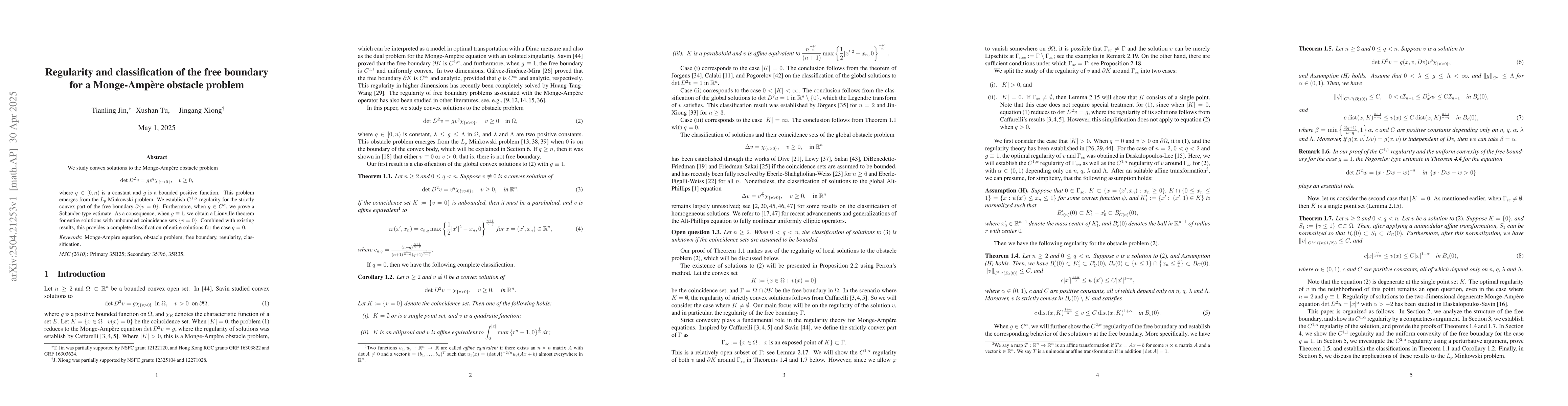 Thumbnail for Regularity and classification of the free boundary for a Monge-Ampère
  obstacle problem
