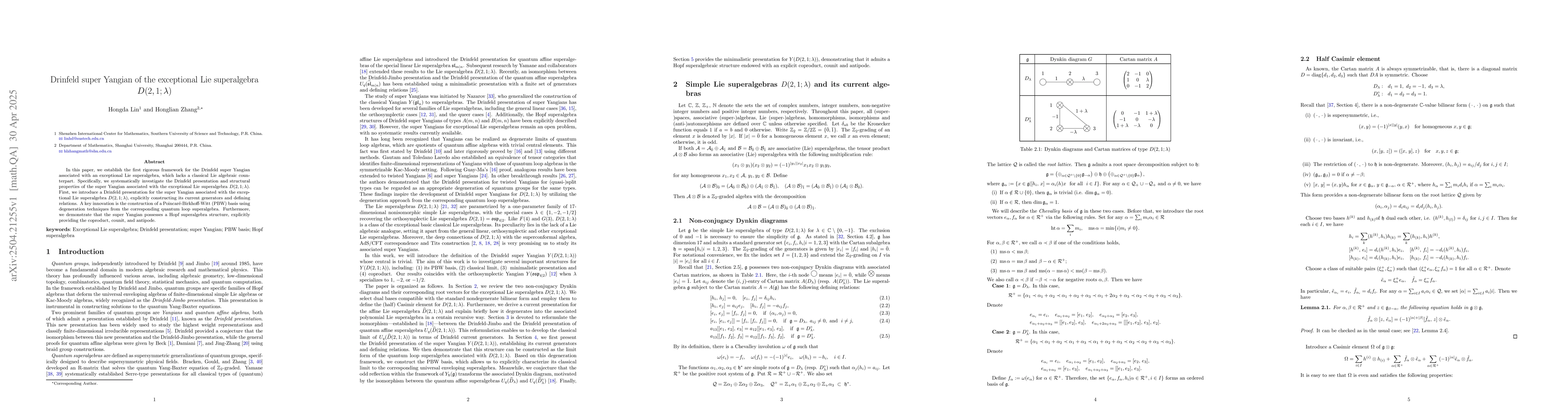 Thumbnail for Drinfeld super Yangian of the exceptional Lie superalgebra
  $D(2,1;λ)$