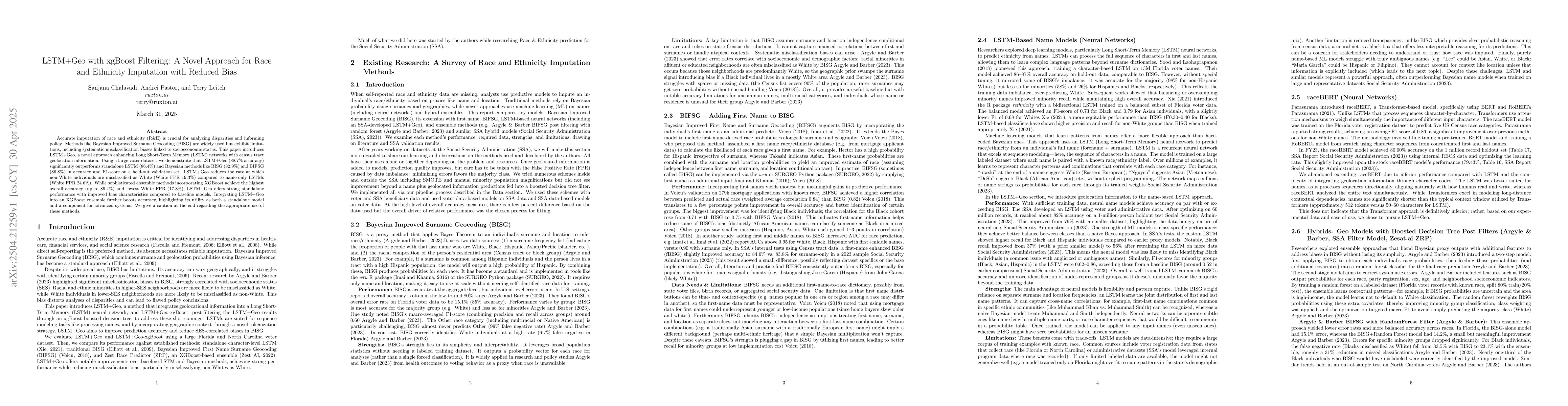 Thumbnail for LSTM+Geo with xgBoost Filtering: A Novel Approach for Race and Ethnicity
  Imputation with Reduced Bias