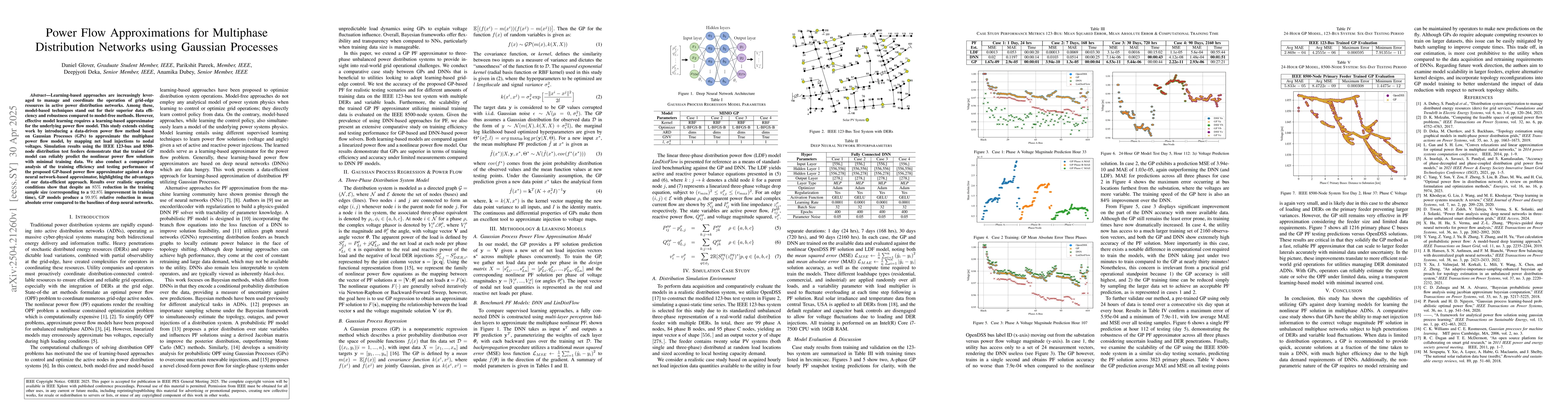 Thumbnail for Power Flow Approximations for Multiphase Distribution Networks using
  Gaussian Processes