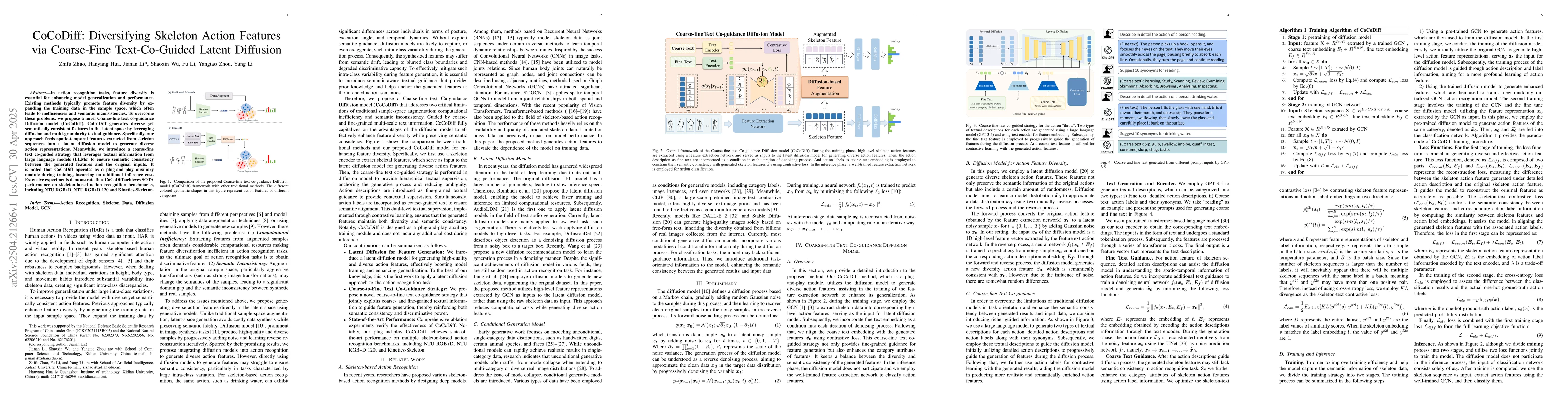 Thumbnail for CoCoDiff: Diversifying Skeleton Action Features via Coarse-Fine
  Text-Co-Guided Latent Diffusion