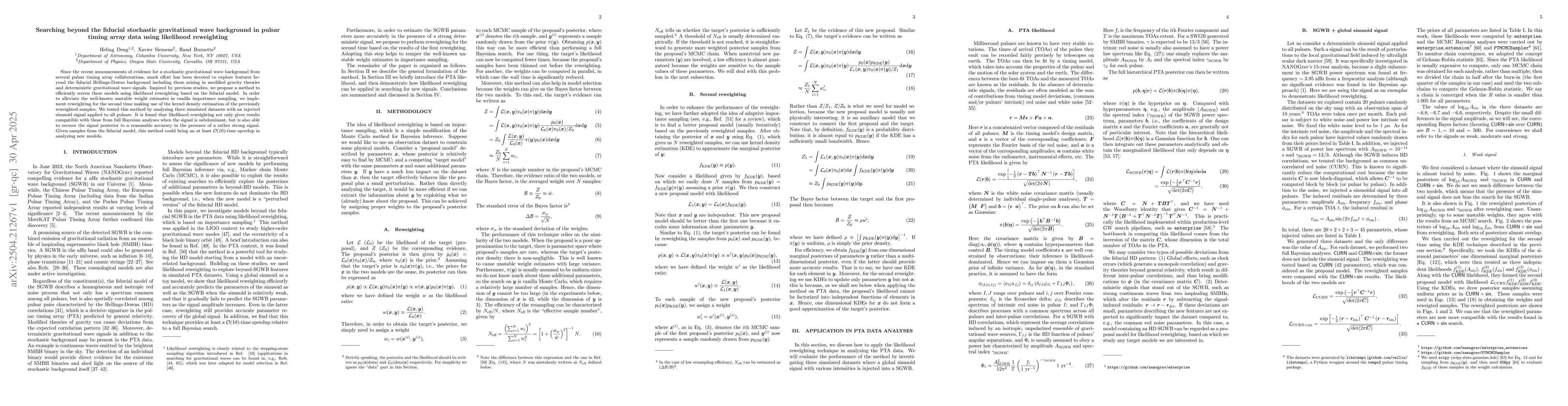 Thumbnail for Searching beyond the fiducial stochastic gravitational wave background
  in pulsar timing array data using likelihood reweighting