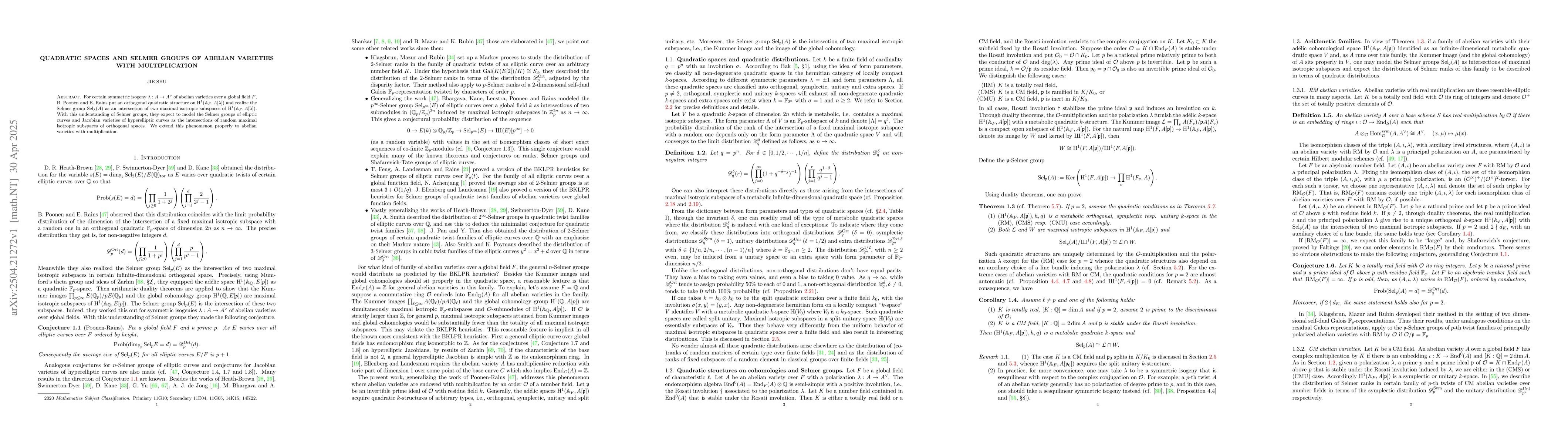 Thumbnail for Quadratic spaces and Selmer groups of abelian varieties with
  multiplication