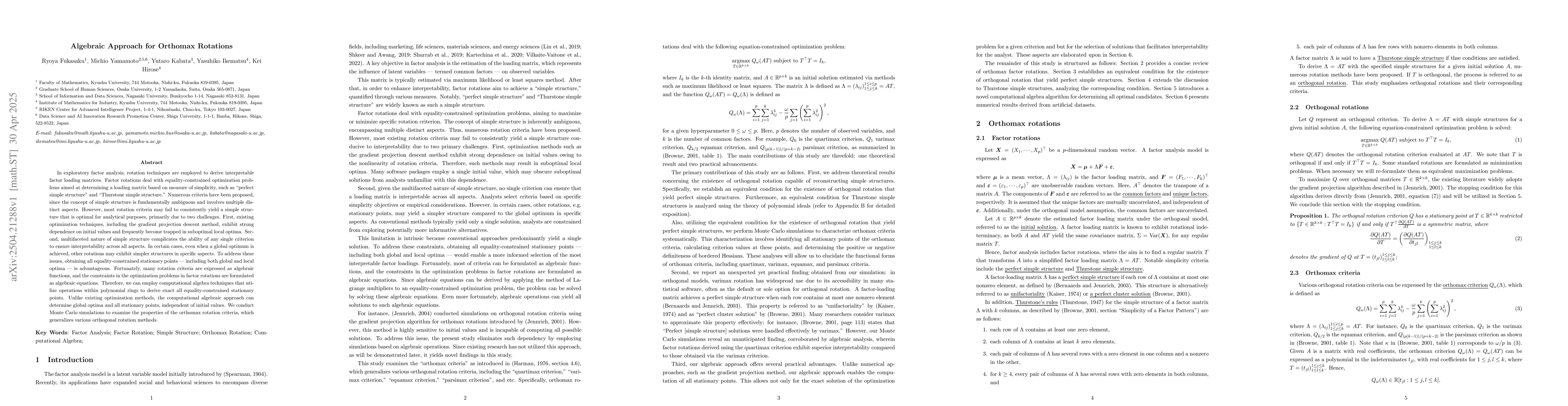 Thumbnail for Algebraic Approach for Orthomax Rotations