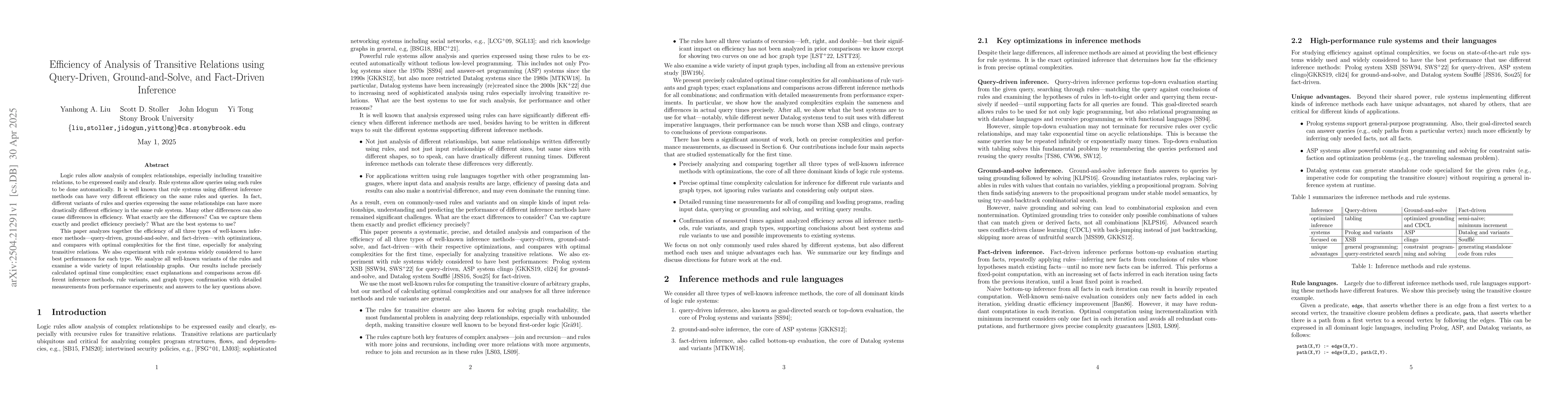 Thumbnail for Efficiency of Analysis of Transitive Relations using Query-Driven,
  Ground-and-Solve, and Fact-Driven Inference