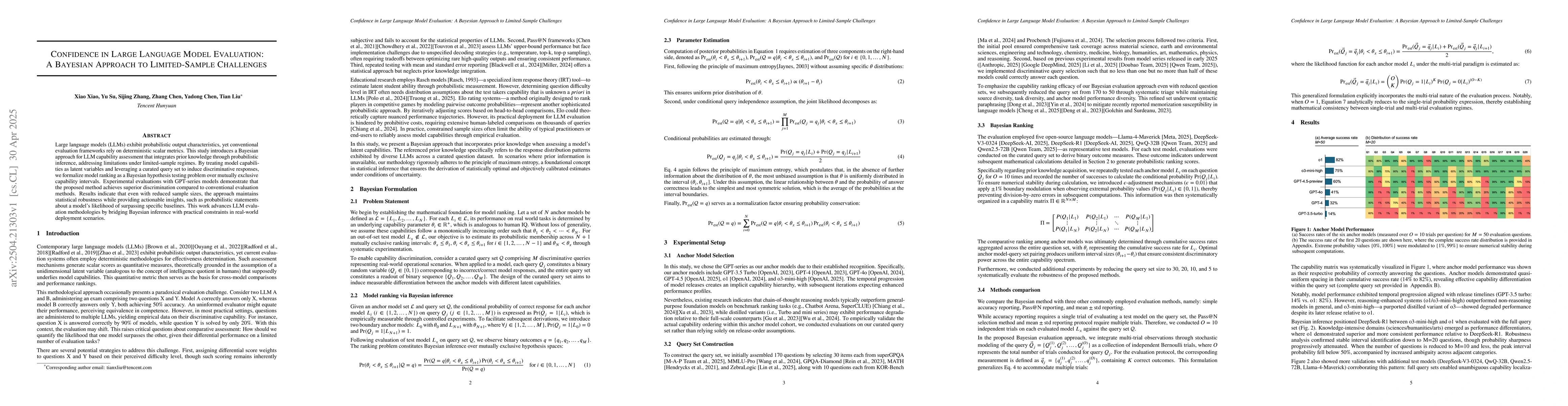 Thumbnail for Confidence in Large Language Model Evaluation: A Bayesian Approach to
  Limited-Sample Challenges