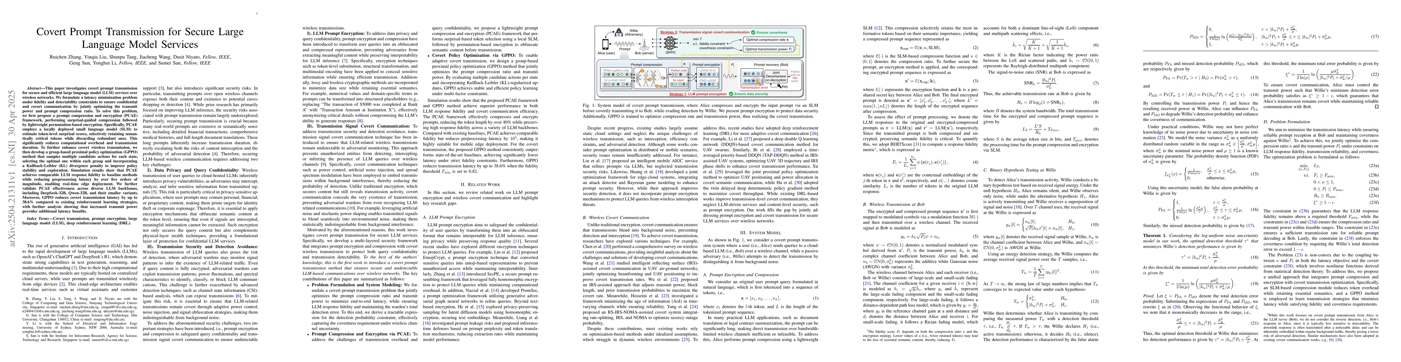 Thumbnail for Covert Prompt Transmission for Secure Large Language Model Services