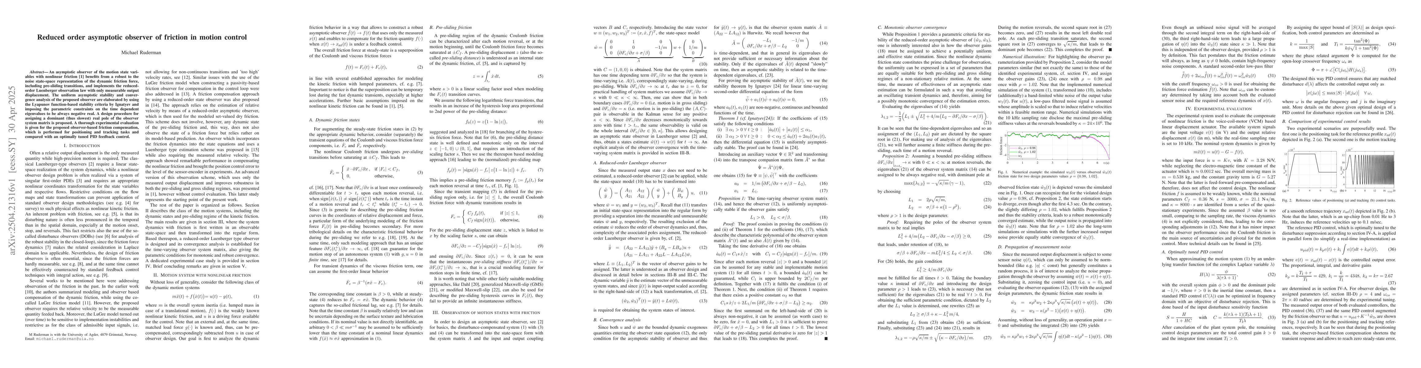 Thumbnail for Reduced order asymptotic observer of friction in motion control