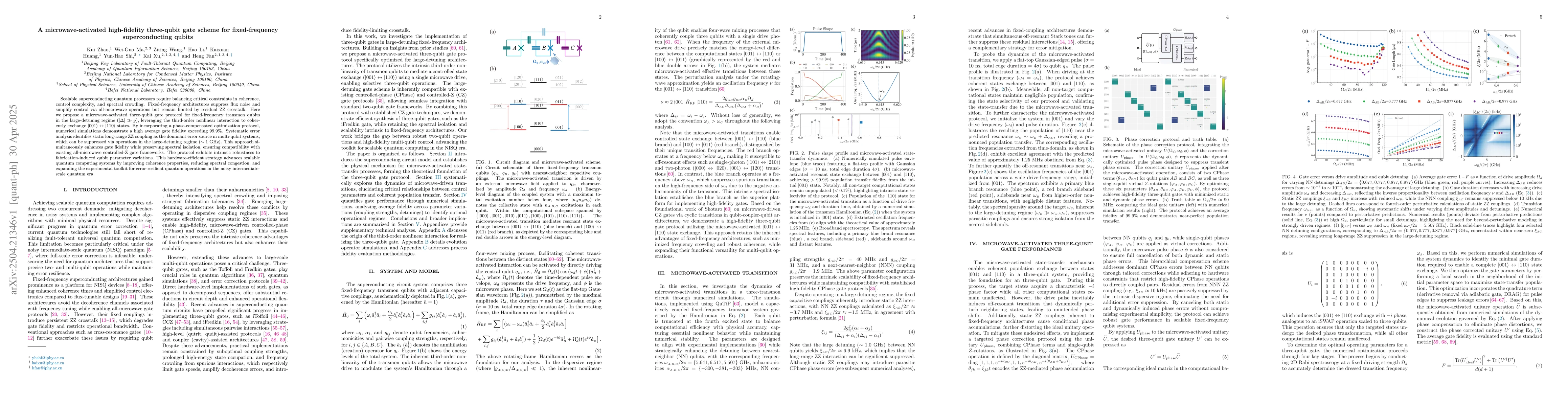 Thumbnail for A microwave-activated high-fidelity three-qubit gate scheme for
  fixed-frequency superconducting qubits