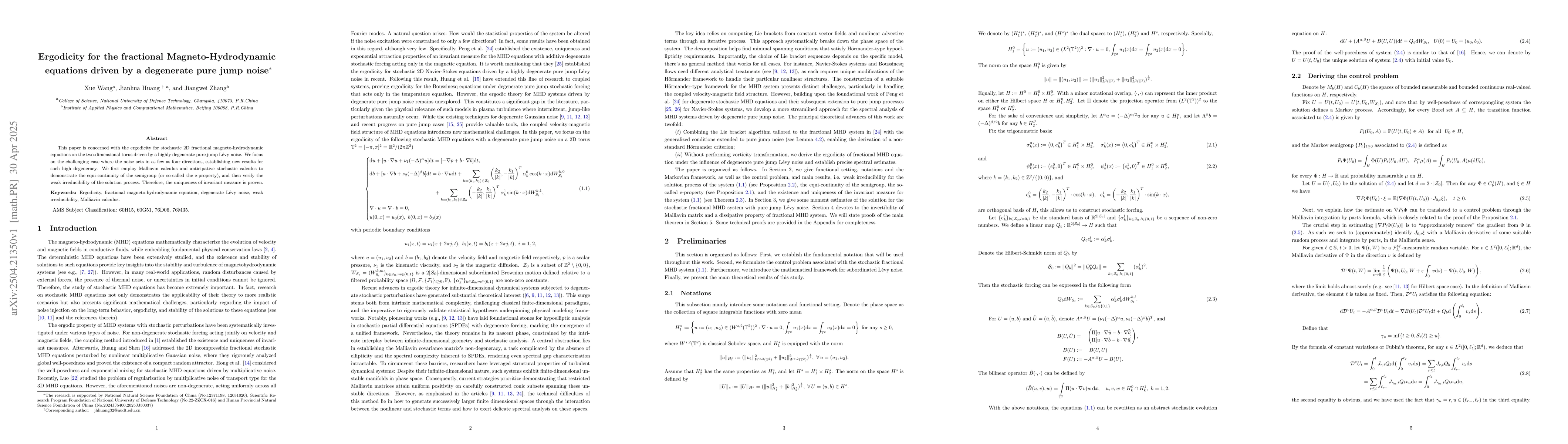 Thumbnail for Ergodicity for the fractional Magneto-Hydrodynamic equations driven by a
  degenerate pure jump noise