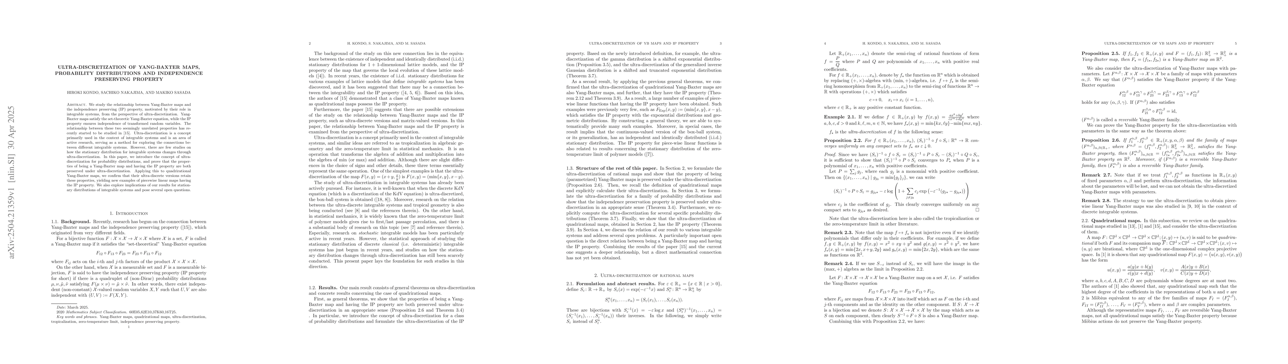 Thumbnail for Ultra-discretization of Yang-Baxter maps, probability distributions and
  independence preserving property