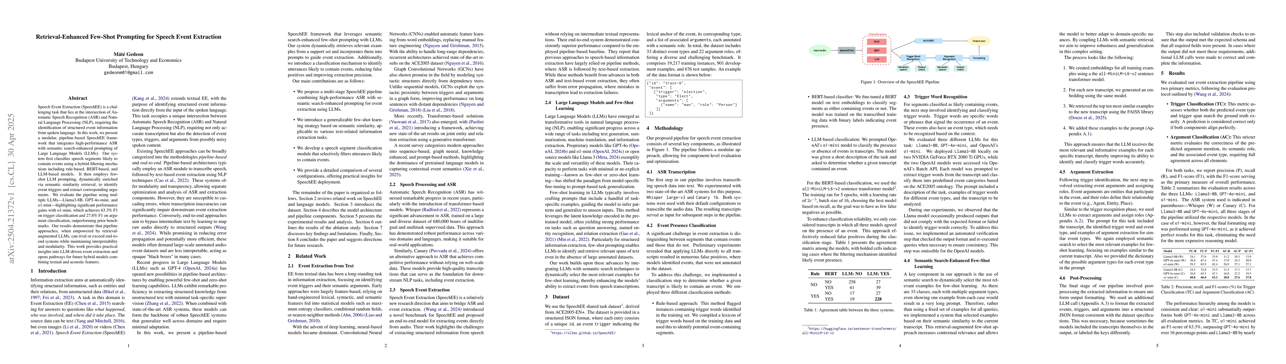 Thumbnail for Retrieval-Enhanced Few-Shot Prompting for Speech Event Extraction