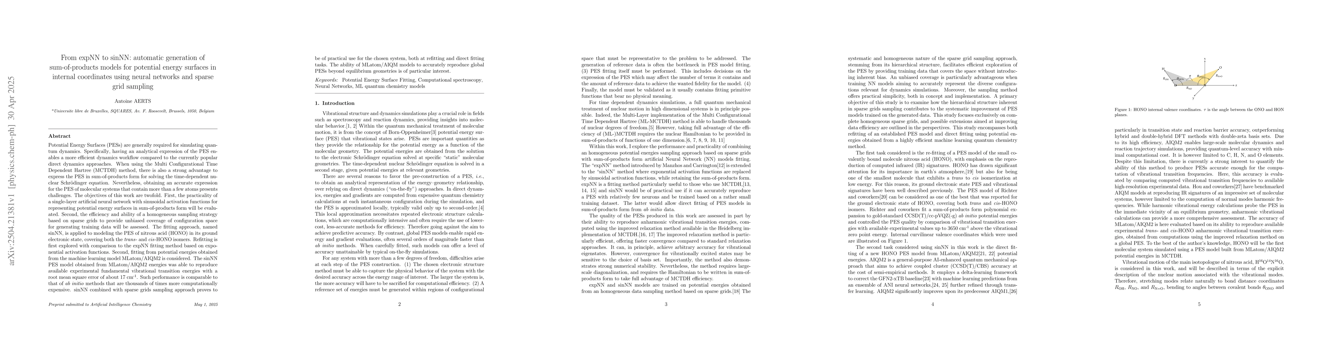 Thumbnail for From expNN to sinNN: automatic generation of sum-of-products models for
  potential energy surfaces in internal coordinates using neural networks and
  sparse grid sampling