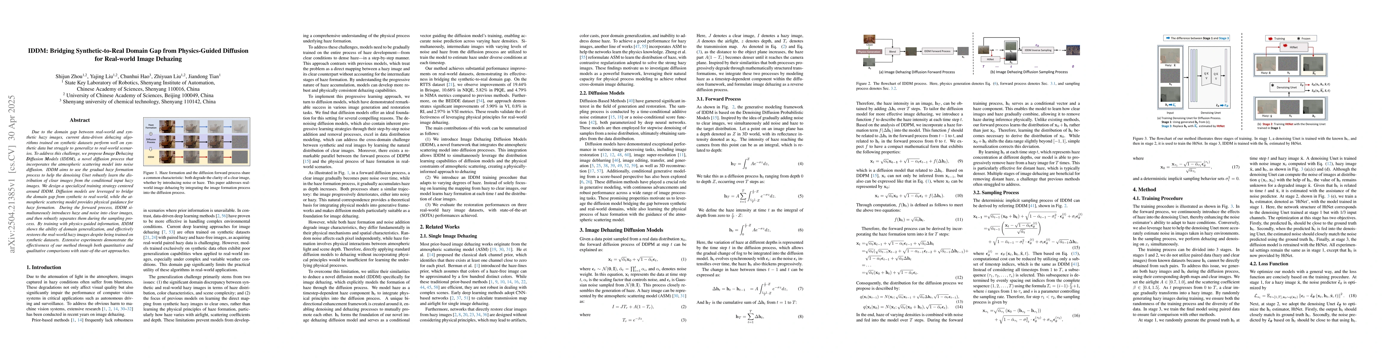 Thumbnail for IDDM: Bridging Synthetic-to-Real Domain Gap from Physics-Guided
  Diffusion for Real-world Image Dehazing