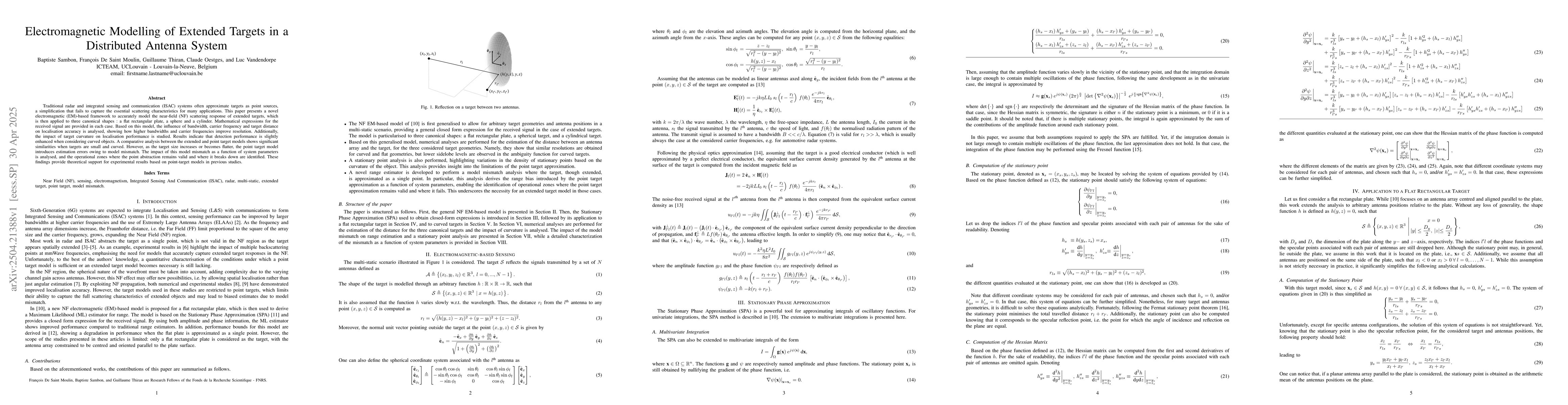 Thumbnail for Electromagnetic Modelling of Extended Targets in a Distributed Antenna
  System