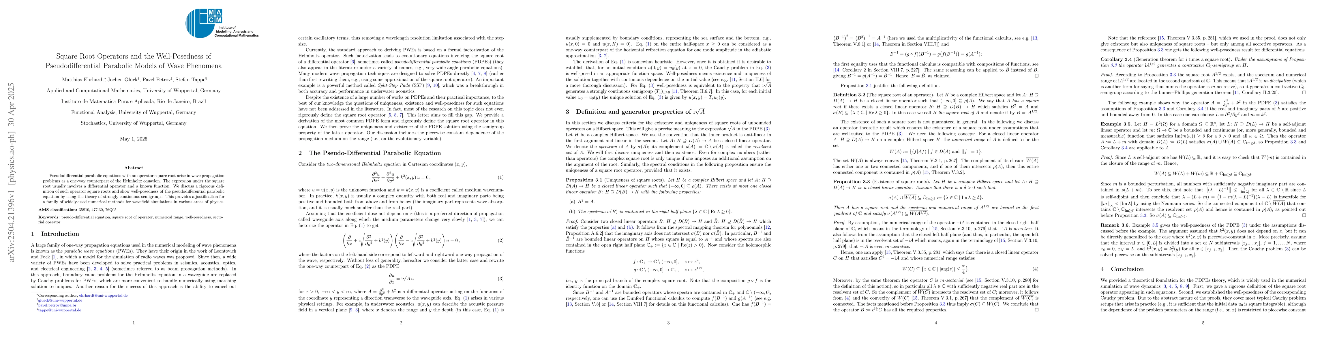 Thumbnail for Square Root Operators and the Well-Posedness of Pseudodifferential
  Parabolic Models of Wave Phenomena