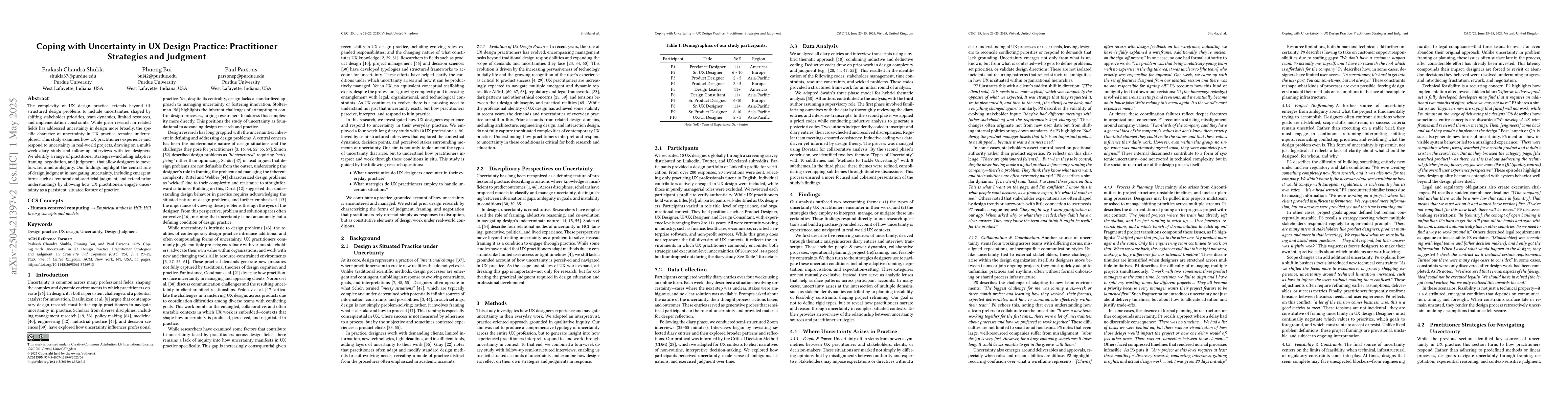 Thumbnail for Coping with Uncertainty in UX Design Practice: Practitioner Strategies
  and Judgment