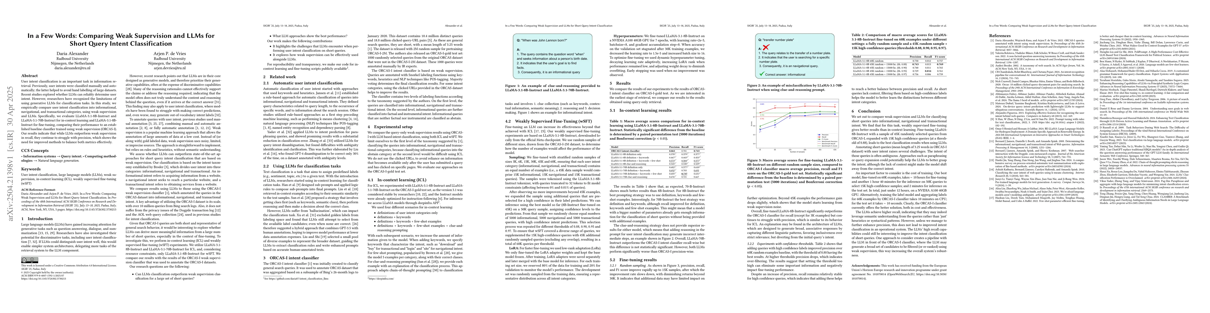 Thumbnail for In a Few Words: Comparing Weak Supervision and LLMs for Short Query
  Intent Classification