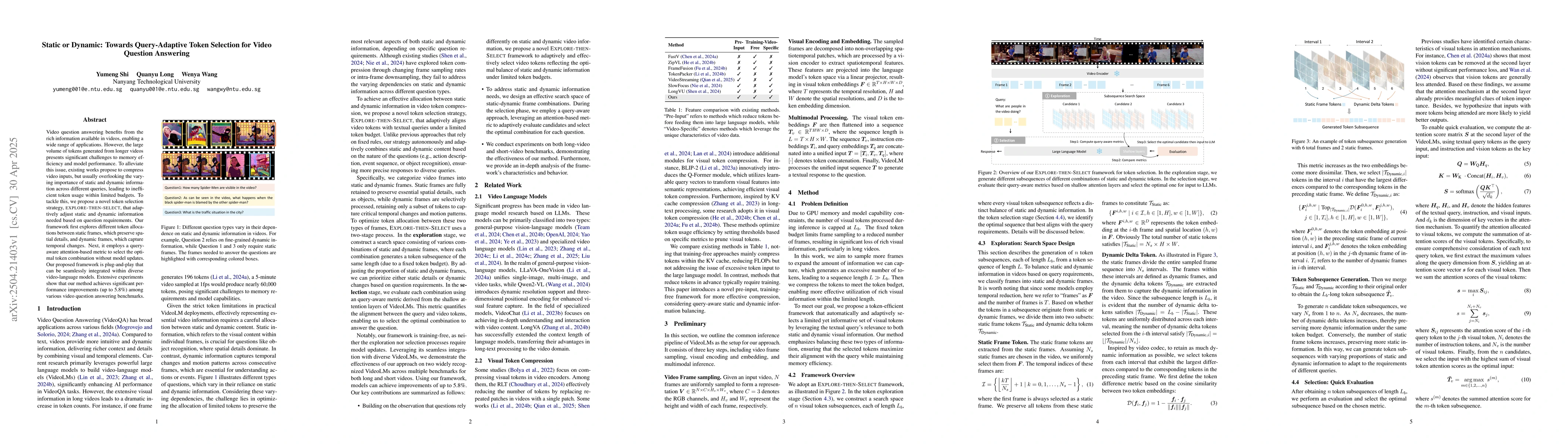 Thumbnail for Static or Dynamic: Towards Query-Adaptive Token Selection for Video
  Question Answering