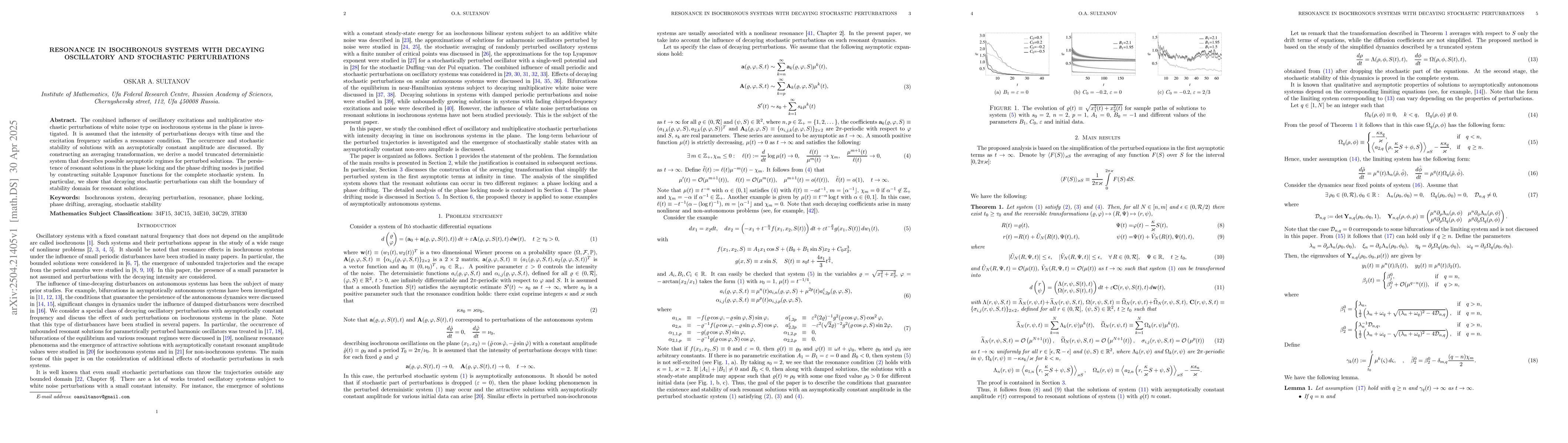 Thumbnail for Resonance in isochronous systems with decaying oscillatory and
  stochastic perturbations