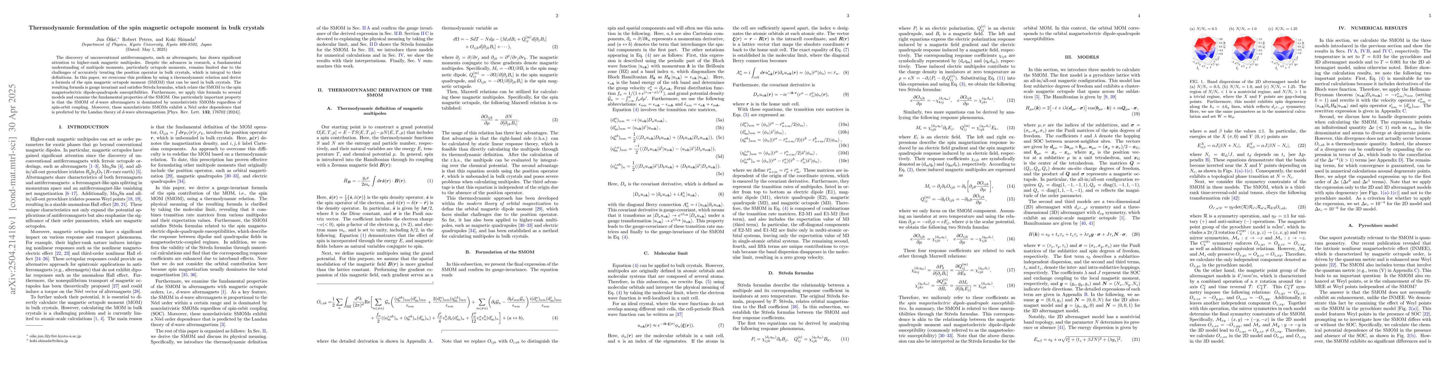 Thumbnail for Thermodynamic formulation of the spin magnetic octupole moment in bulk
  crystals