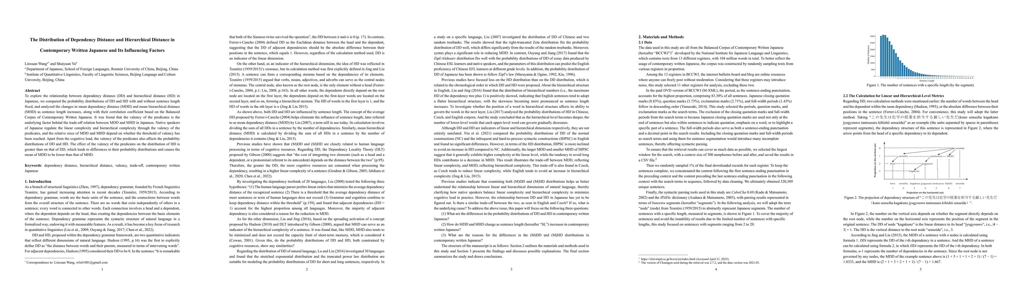 Thumbnail for The Distribution of Dependency Distance and Hierarchical Distance in
  Contemporary Written Japanese and Its Influencing Factors
