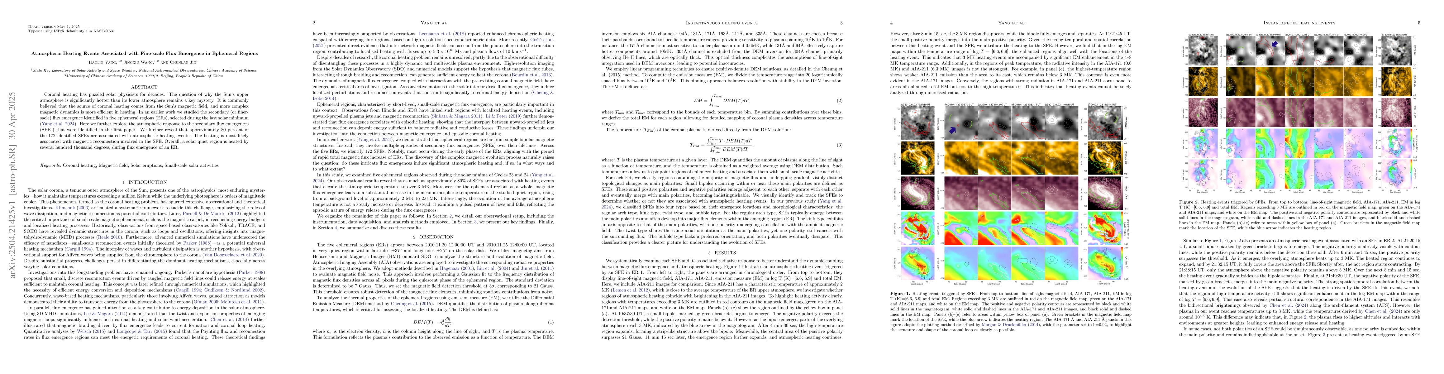 Thumbnail for Atmospheric Heating Events Associated with Fine-scale Flux Emergence in
  Ephemeral Regions