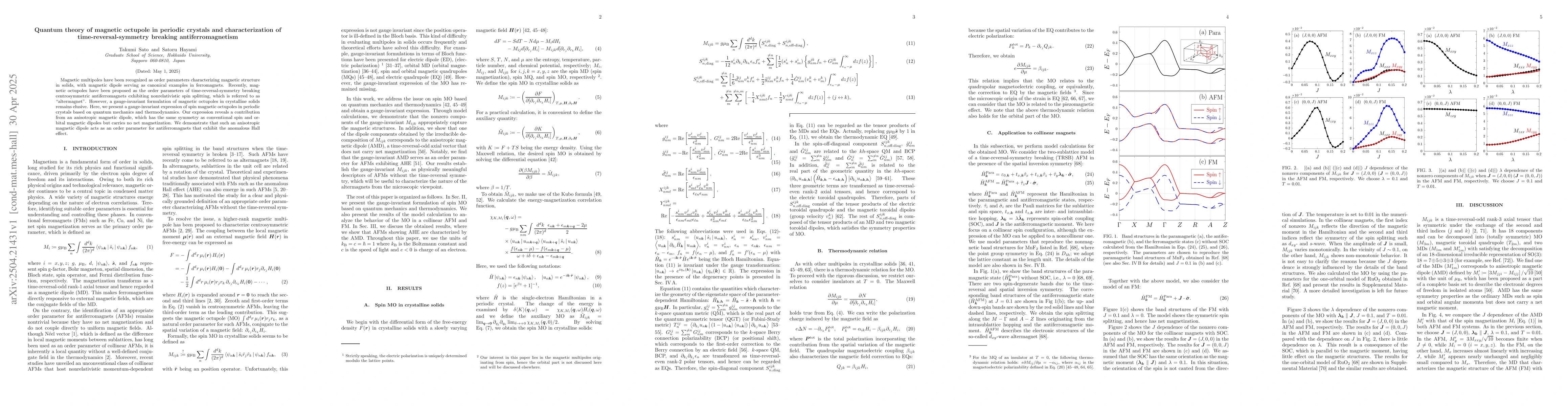 Thumbnail for Quantum theory of magnetic octupole in periodic crystals and
  characterization of time-reversal-symmetry breaking antiferromagnetism