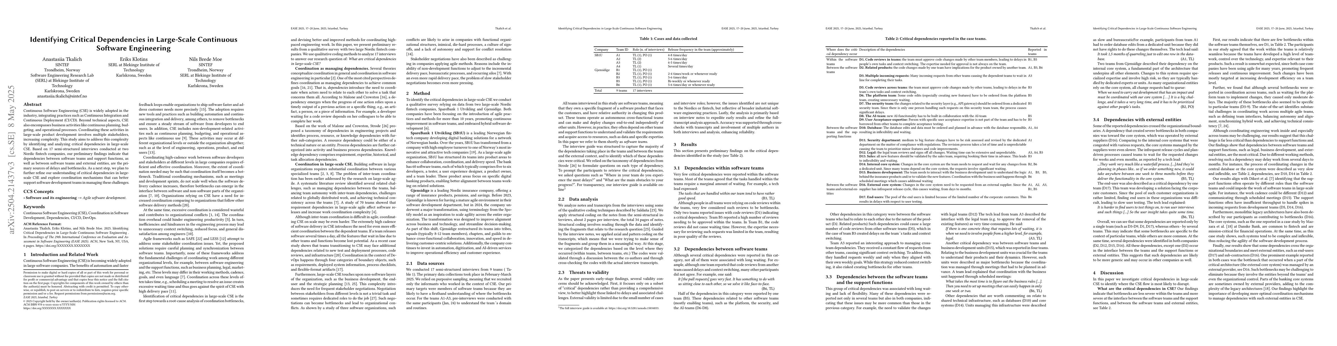 Thumbnail for Identifying Critical Dependencies in Large-Scale Continuous Software
  Engineering
