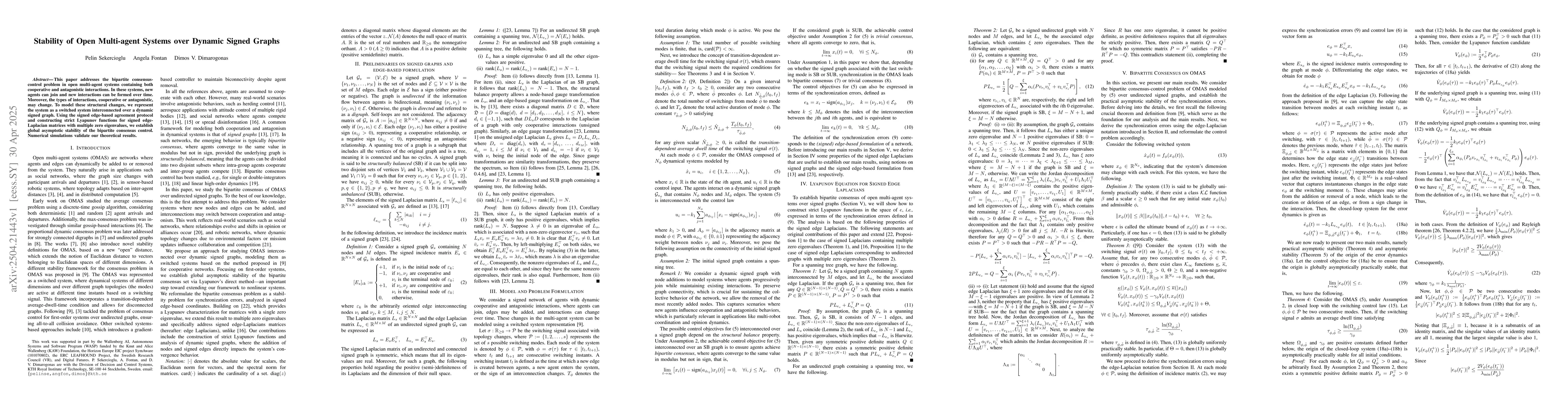 Thumbnail for Stability of Open Multi-agent Systems over Dynamic Signed Graphs