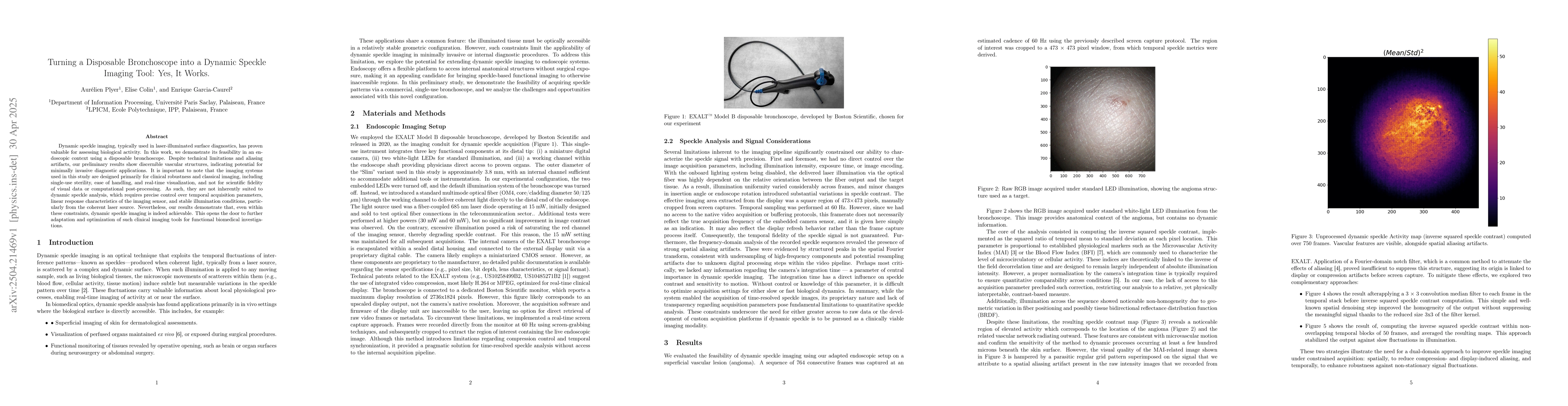 Thumbnail for Turning a Disposable Bronchoscope into a Dynamic Speckle Imaging Tool:
  Yes, It Works