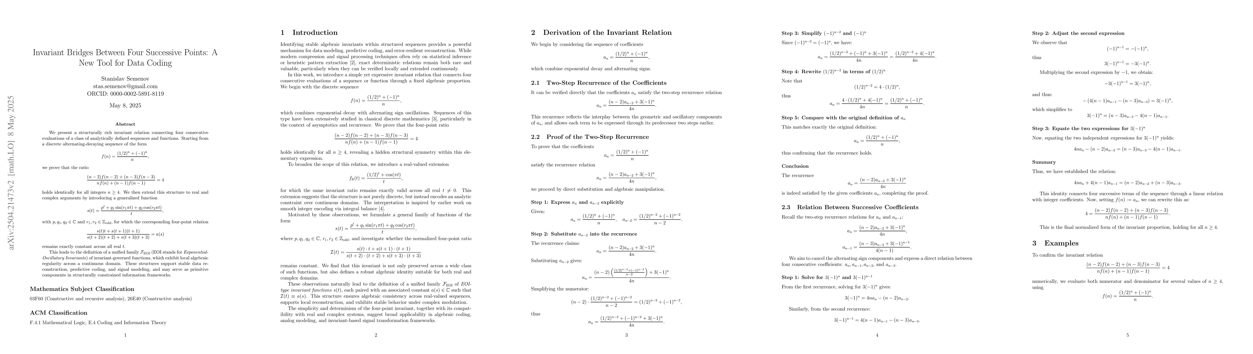 Thumbnail for Invariant Bridges Between Four Successive Points: A New Tool for Data
  Coding