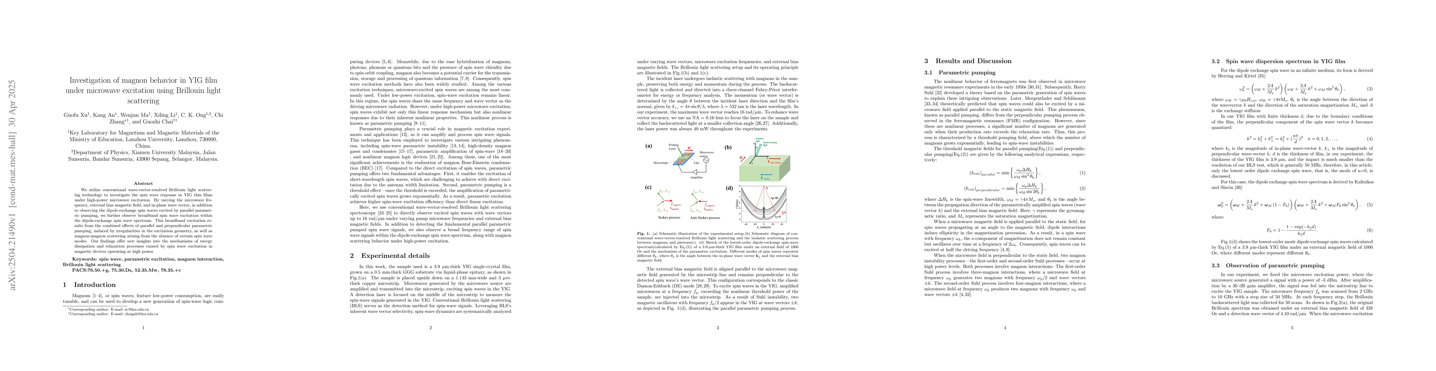 Thumbnail for Investigation of magnon behavior in YIG film under microwave excitation
  using Brillouin light scattering