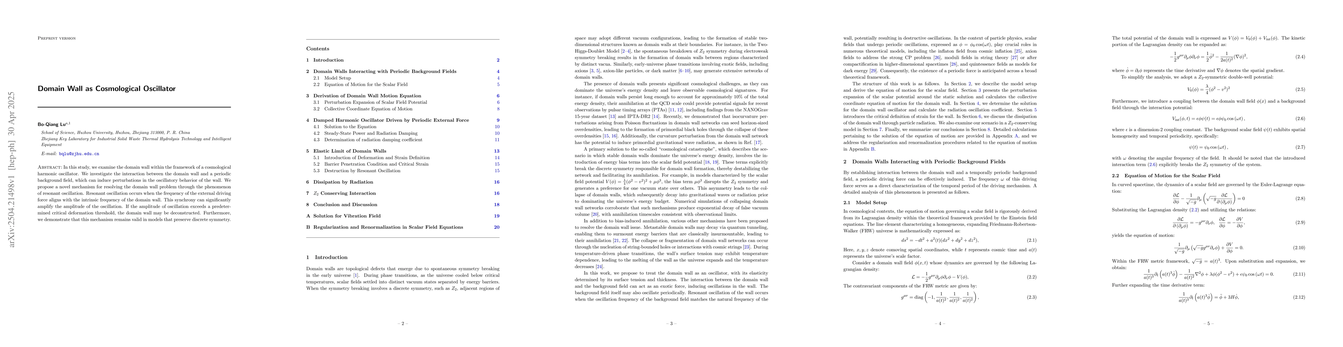 Thumbnail for Domain Wall as Cosmological Oscillator