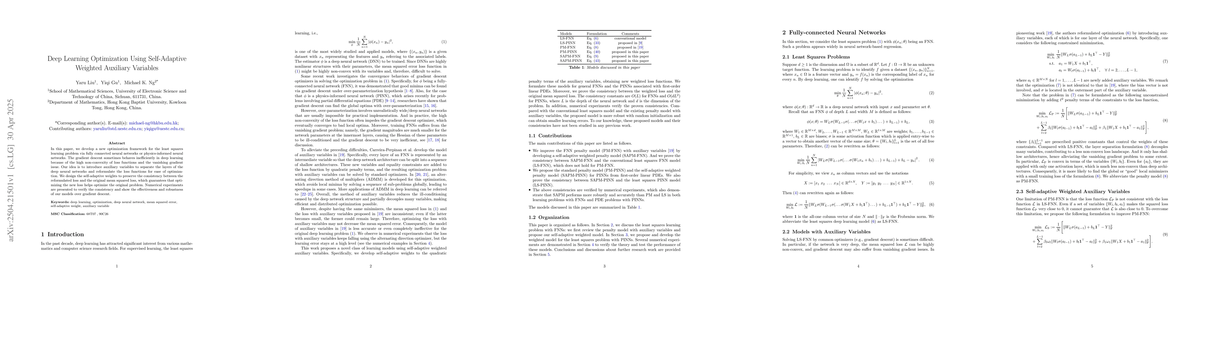 Thumbnail for Deep Learning Optimization Using Self-Adaptive Weighted Auxiliary
  Variables