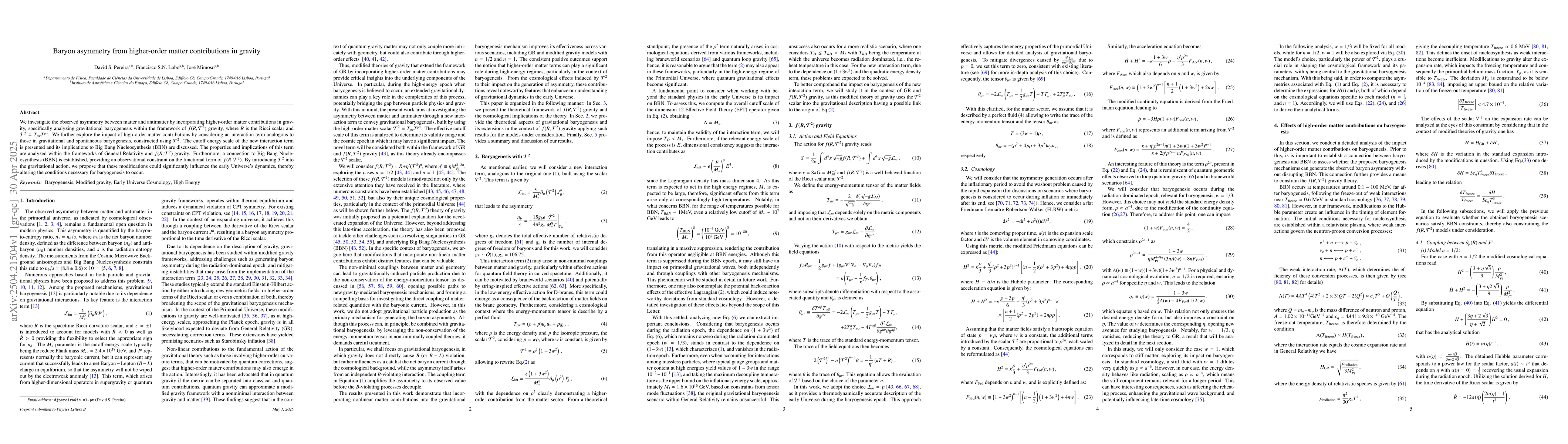 Thumbnail for Baryon asymmetry from higher-order matter contributions in gravity