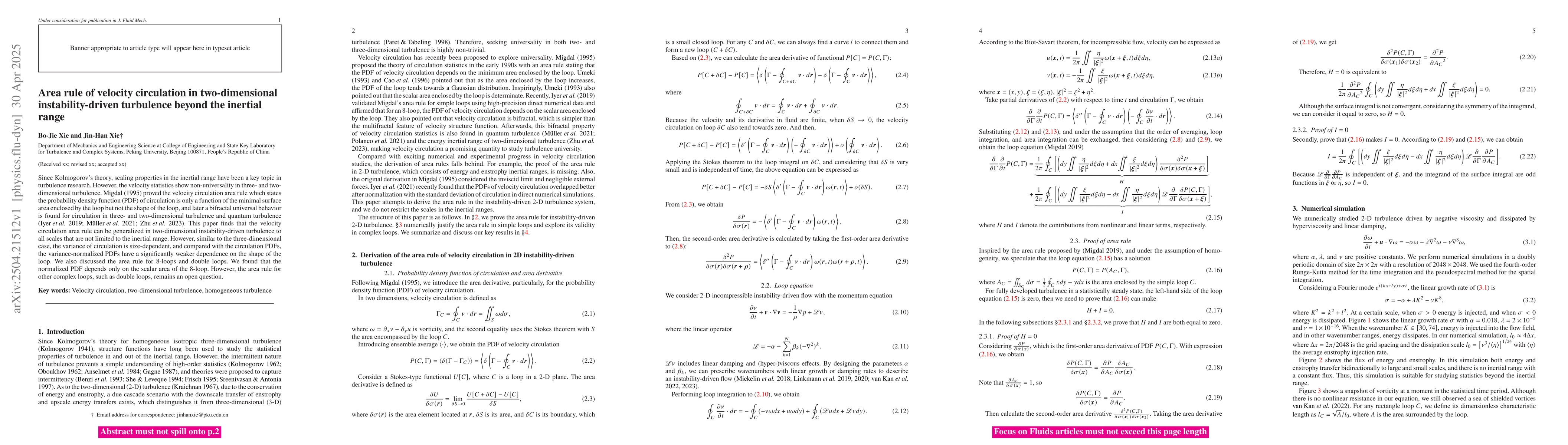 Thumbnail for Area rule of velocity circulation in two-dimensional instability-driven
  turbulence beyond the inertial range