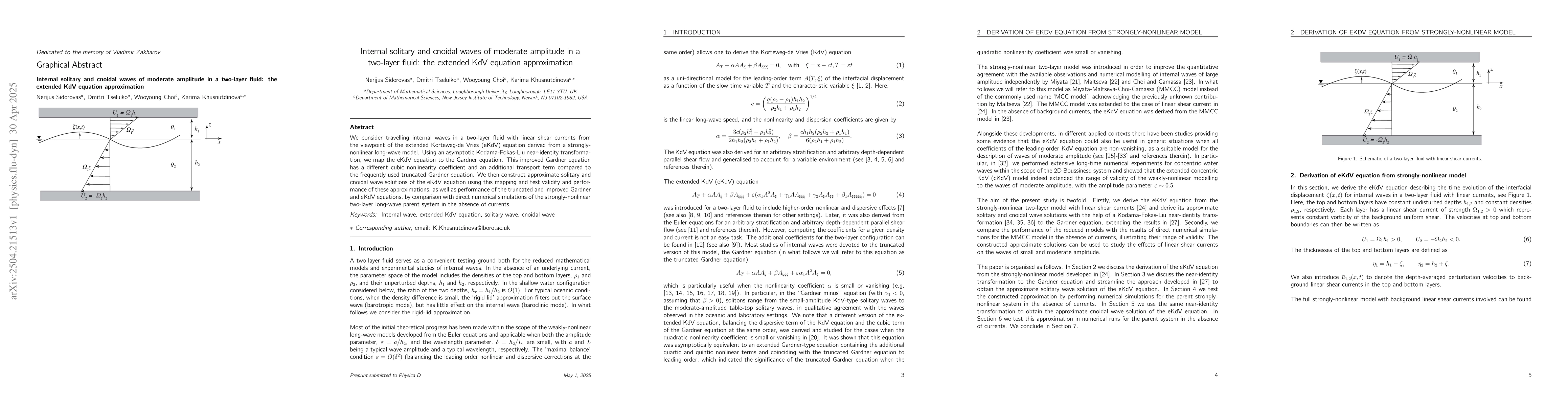 Thumbnail for Internal solitary and cnoidal waves of moderate amplitude in a two-layer
  fluid: the extended KdV equation approximation