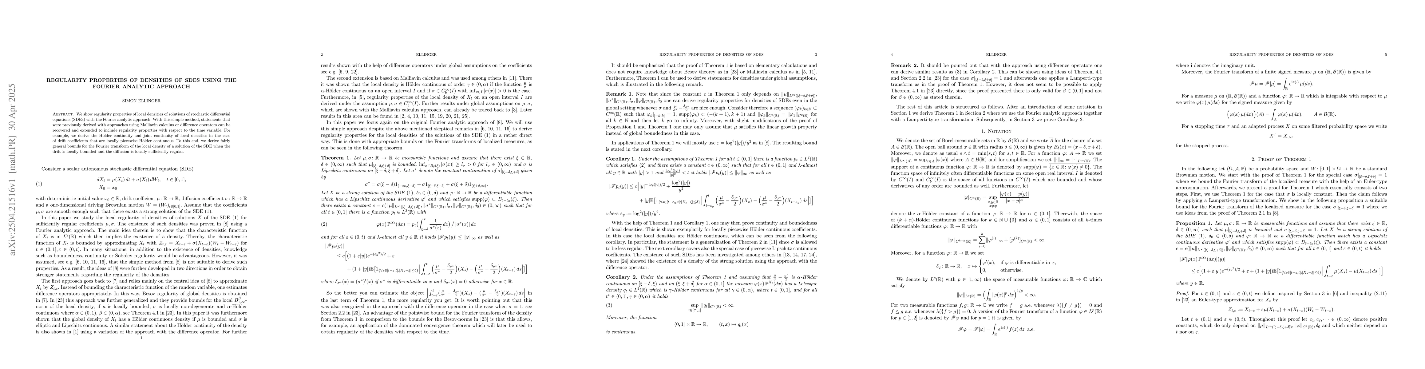 Thumbnail for Regularity properties of densities of SDEs using the Fourier analytic
  approach